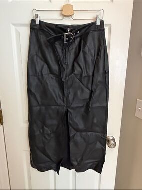 Ashley Park Black Faux Leather Skirt with Center Zipper